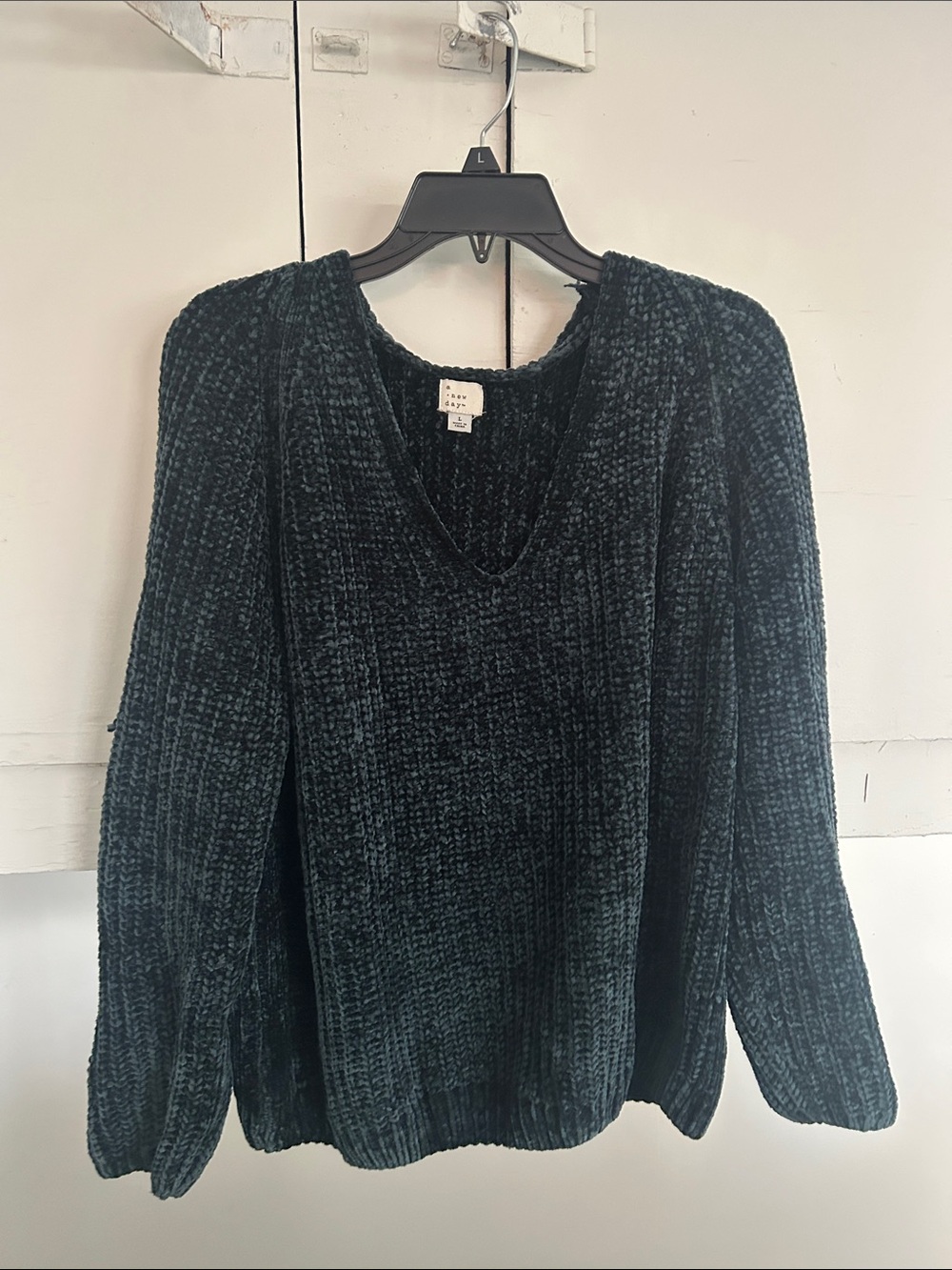 a new day Plush V‑Neck Chenille Sweater in Deep Teal